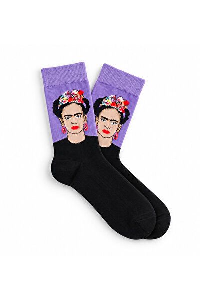 Loopie Socks Frida Kahlo Tasarım Soket Çorap - İsme Özel Şerit - Hediye Çanta