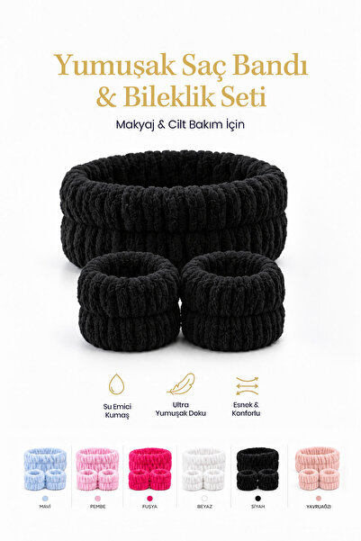 The Brilian Cilt Bakım Saç Bandı ve Su Emici Bileklik Seti 3’lü | Yüz Yıkama ve Makyaj Bandı
