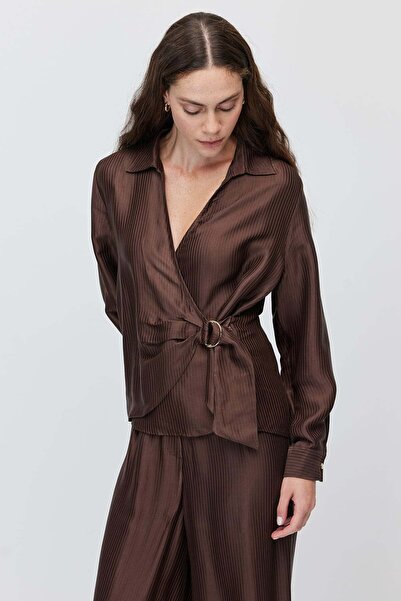 PAULMARK Women's Metal Buckle V-Neck Blouse