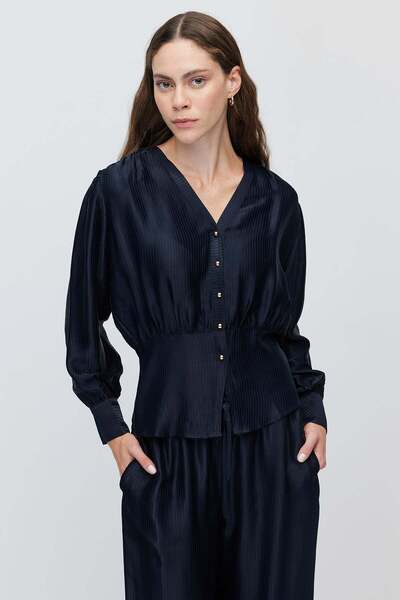 PAULMARK Women's V-Neck Buttoned Textured Blouse