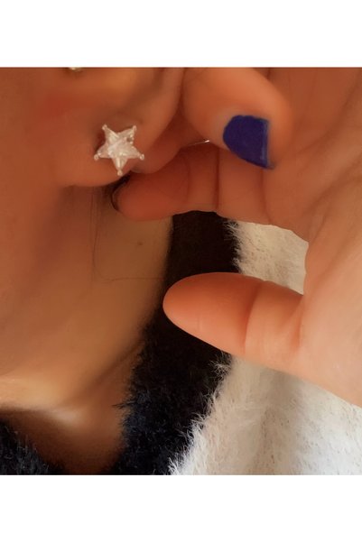 ACAR TAKI Xuping Silver Color Stone Minimal Star Earrings 8mm Acr9489