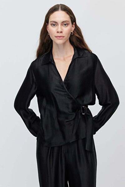 PAULMARK Women's Metal Buckle V-Neck Blouse