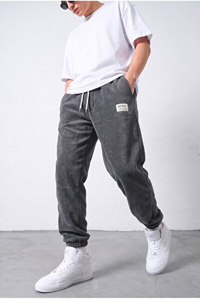 aziso Pantaloni de trening oversize din țesătură fleece antracit pentru bărbați