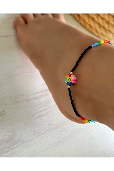 ACAR TAKI Smiling Face Black Beaded Ankle Acr6674