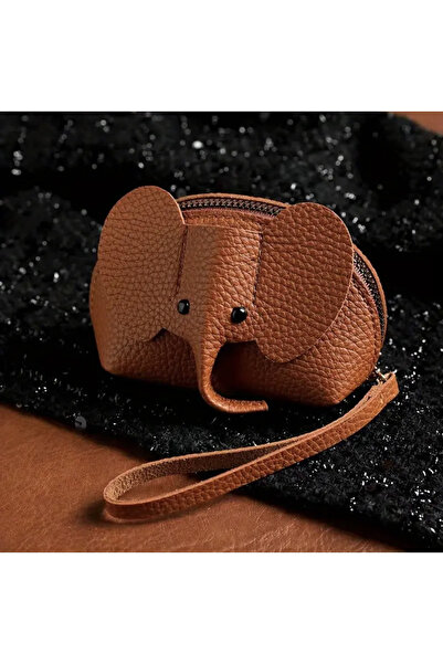 ACAR TAKI Portable Elephant Coin Wallet, Zipper Lipstick Storage Bag-Brown Ac...