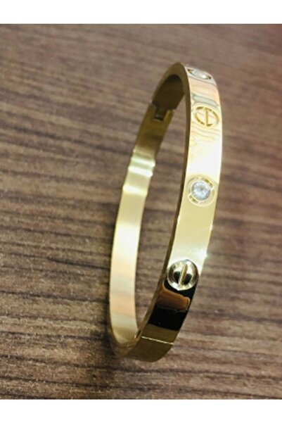 ACAR TAKI Gold Renk Taşlı  Çelik Kelepçe 99b4234a