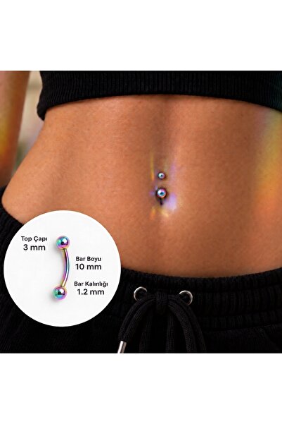 Heppii Cerrahi Çelik Küçük Toplu Hologram Renkli Göbek Piercing