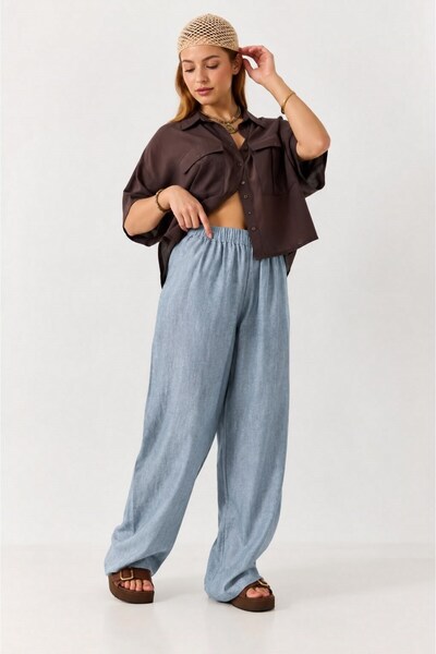 Juuuj Blue Patterned Textured Fabric, Elastic Waist, Adjustable Detail, Loose...