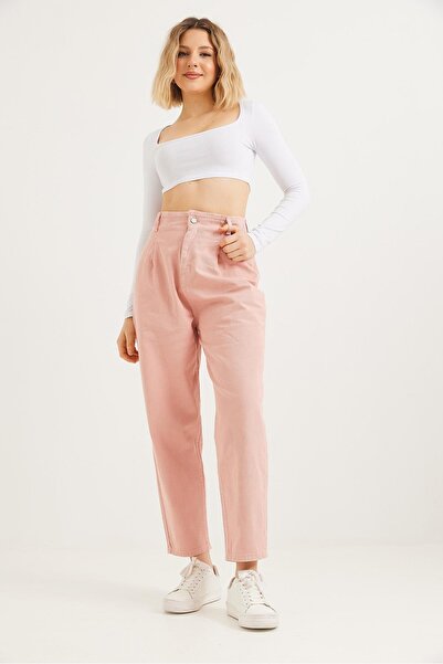Juuuj Pink Cotton Fabric High Waist Loose Fit Comfortable Form Pleated Detail...
