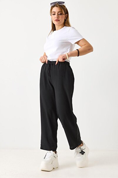 Juuuj Black Elastic Waist, Adjustable Laces, Comfortable Cut, Loose Fit, Suit...