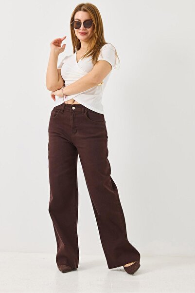 Juuuj Brown Woven Fabric High Waist Cropped Leg Spanish Form Comfortable Cut ...