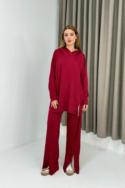 Juuuj Red Flexible Textured Slit-Cuff Detailed Oversize Wide-Cut Comfortable ...