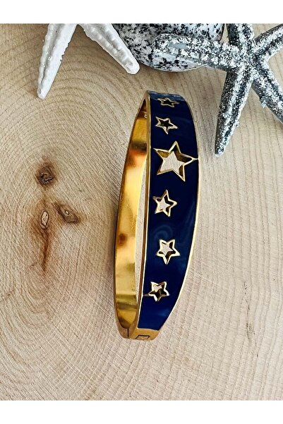 ACAR TAKI GOLD RENK MAVİLİ YILDIZ OYMALI ÇELİK KELEPÇE ACR7807