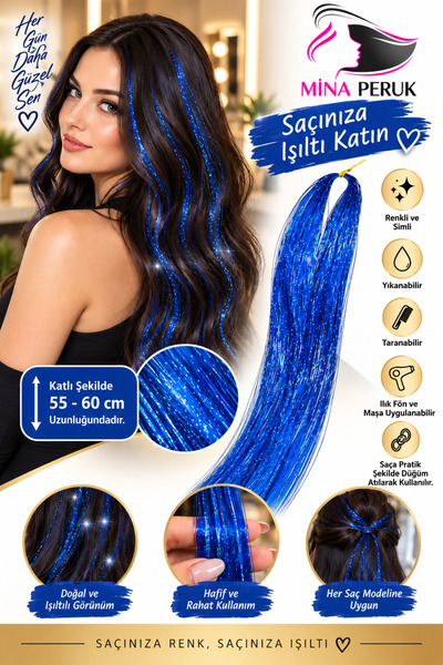 Mina Peruk Hair Tinsel Saç Simi - Ht06 / Mavi
