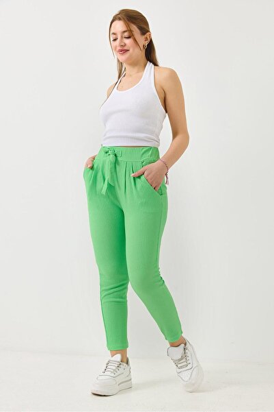 Juuuj Green Knitted Fabric High Waist Elasticated and Tie-Detailed Comfortabl...