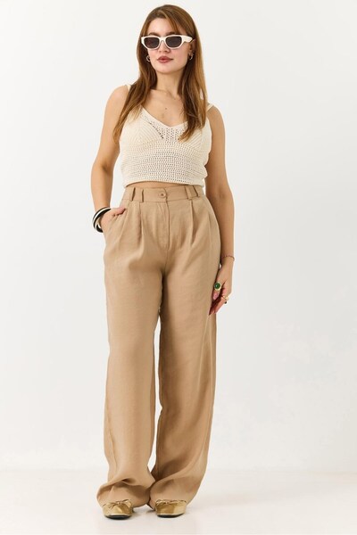 Juuuj Mink Woven Fabric High Waist Flowy Cut Loose-Legged Trousers Suitable f...