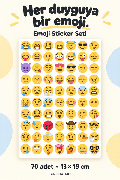 Hanelia Art 70 Adet Karışık Emoji Sticker Seti – Renkli Duygu İfadeleri | Lap...
