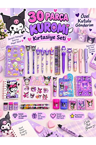 ÖZ OFİS Kuromi 30 Parça Mor Temalı Kırtasiye Seti - Okul Hediyelik Dev Set - ...