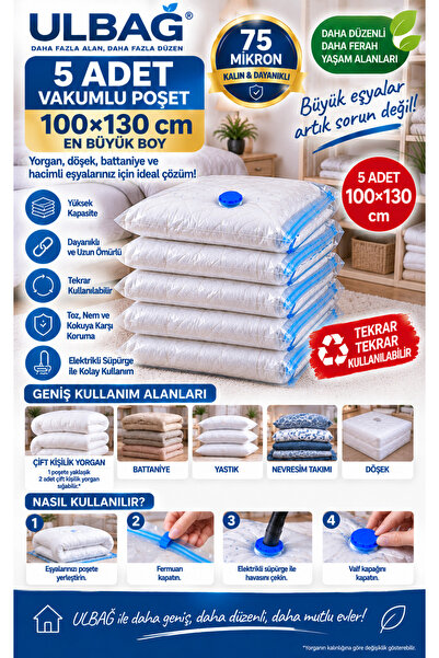 ÜLBAG Set of 5 Vacuum Bags - 100X130 cm Quilt and Döşek Hurç