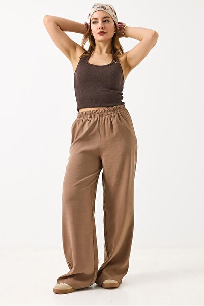 Juuuj Brown Tencel Fabric Elastic Waist Loose Fit Comfortable Fit Daily Use T...