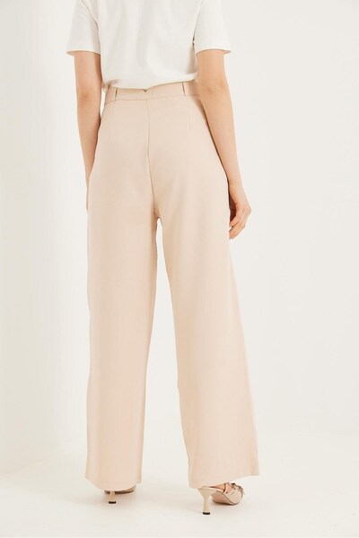Juuuj Cream Polyester Woven Fabric High Waist Wide Leg Draped Form Pleated De...