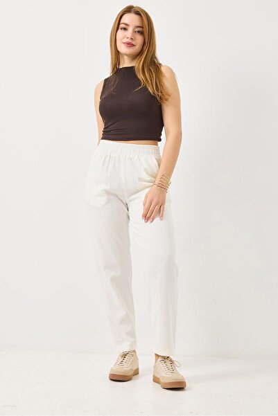Juuuj White Canvas Fabric, Elastic Waist, Adjustable Mom Fit, Comfortable Cut...