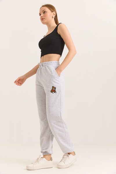 Juuuj Gray Two-Thread Fabric Elastic Waist Comfortable Fit Teddy Bear Printed...
