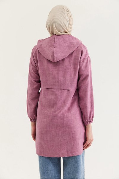 Generic Brand Șapcă Araboy cu textură de in, amestec de viscoză, cu glugă și fermoar, cu detaliu mânecă elastică, culoare Dusty Rose.