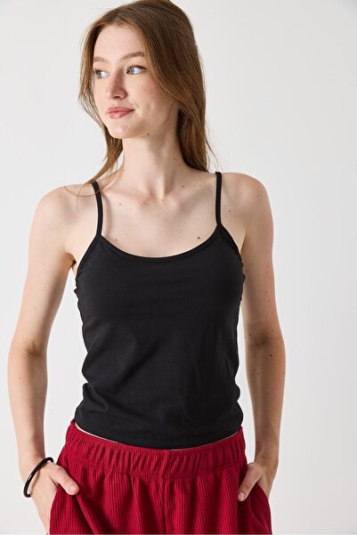 Juuuj Bluză crop casual, neagră, elastică, cu textură, cu bretele subțiri, cu...
