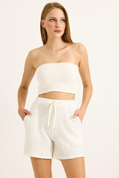 Juuuj White Seersucker Fabric Flexible Lycra High Waist Comfortable Fit Short...