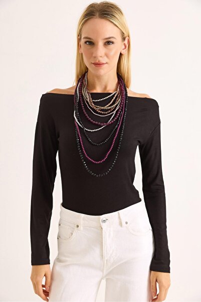 Juuuj Black Cotton Stretch Fabric Wide Collar Long Sleeve Slim Fit Soft Textu...