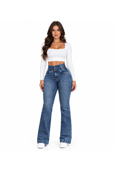 Weekeep Beli Lastikli İspanyol Paça Jean Pantolon