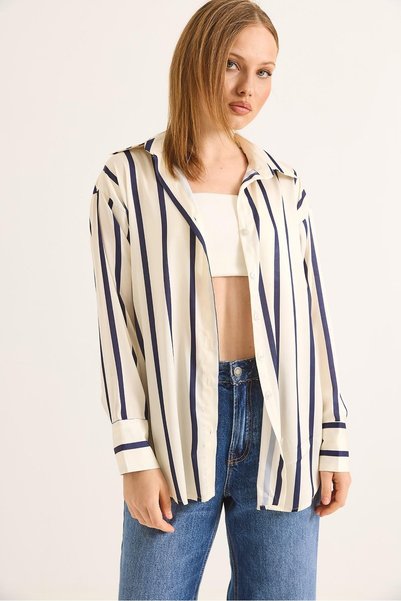 Juuuj Cream Satin Textured Shirt with Collar, Long Sleeves, Comfortable Fit, ...