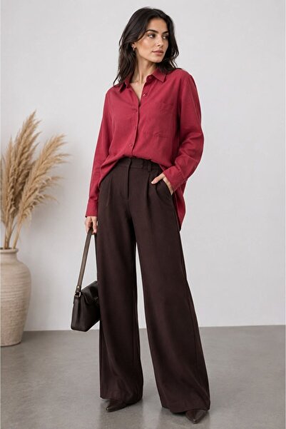 Juuuj Burgundy Viscose Textured Shirt with Collar, Long Sleeves, Comfortable ...