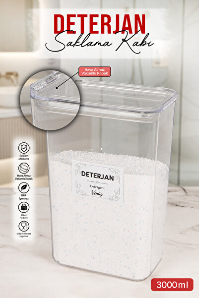 naturelove Tekli Vakumlu Kapak Toz Deterjan Kutusu Etiketli 3 litre