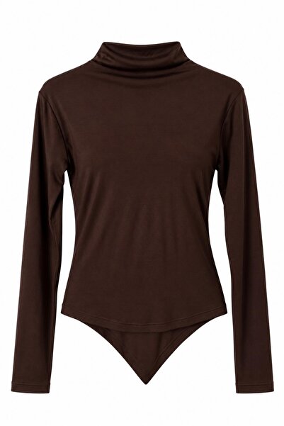 Juuuj Coffee Viscose Blended Turtleneck Long Sleeve Asymmetrical Cut Flexible...