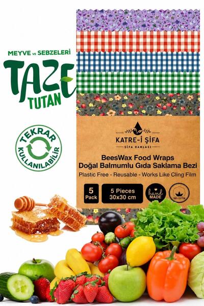 Katre-i Şifa %100 Organik Balmumlu Gıda Saklama Bezi – 5 Parça Balmumu Bez Mumo