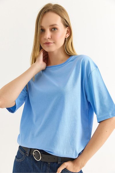 Juuuj Tricou tricotat cu mânecă scurtă, de bază, cu umeri căzuți, cu textură ...