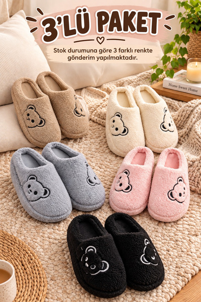 Moda Frato Πακέτο με 3 FLUFFY Γυναικείες παντόφλες εσωτερικού χώρου Παντόφλες...