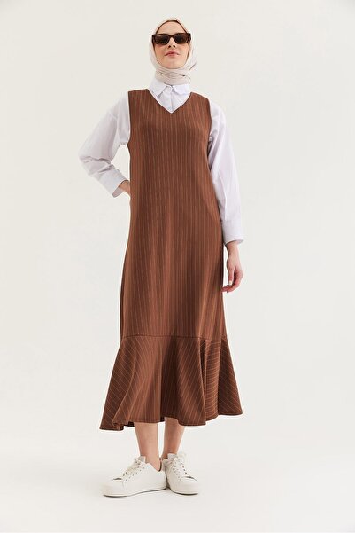 Juuuj Φόρεμα με μανίκια τύπου Taba Viscose, με λαιμόκοψη V, ριγέ, με ζώνη στη...