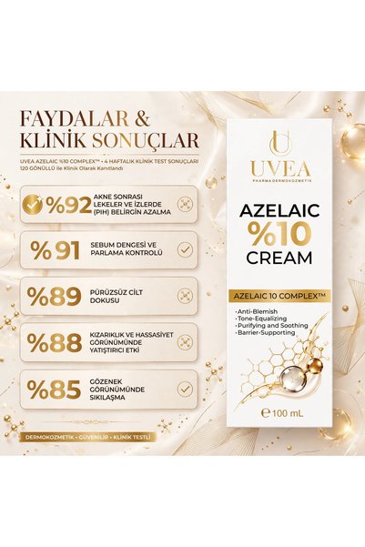 UVEA Azelaic 10% – Azelaic Acid Cream |   Skin Tone Equalizing Care for Blemishes, Acne, and Scars |   100 ml "Helps Reduce Appearance", "Care", "Supporting" Cream