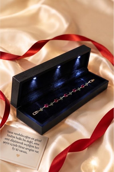 Aroma Hediye Tulip Rose Red Tulip Figured Bracelet with Colorful Stones, Spec...