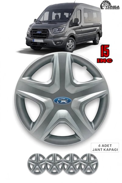 YONGA OTO AKSESUAR FORD TRANSİT 15 İnç Jant Kapağı 4'lü Set Gümüş + 4 Amblem + 8 Cırt Kelepçe