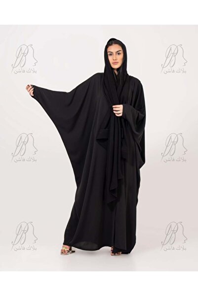 OMES Abaya with Beaded Embroidery and Dubai-Style Cutouts, Black Nada Fabric....