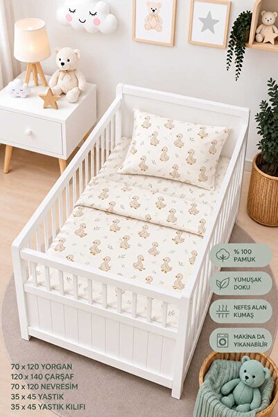 Yada Baby %100 Pamuklu Kumaştan Bebek Park Beşik 5 Parça Yorgan Ve Nevresim T...