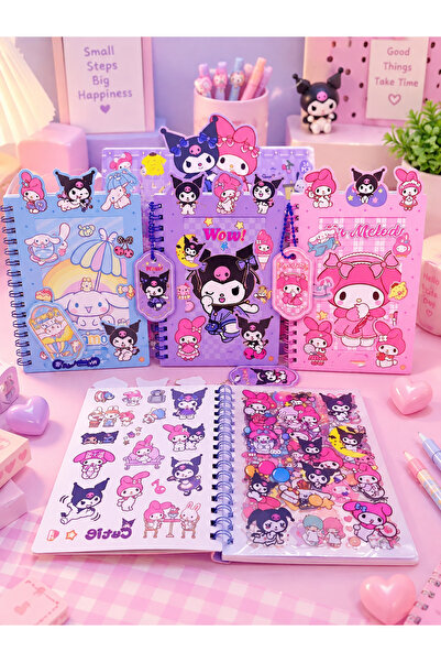ÖZ OFİS Kuromi My Melodi Cinnamoroll Sticker Defter 16 Sayfa Sticker 8 Sayfa ...