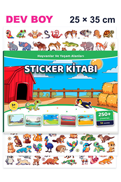 Dev Boy Sticker Kitabı 25x35 cm - Hayvanlar ve Yaşam Alanları | 250+ Sticker