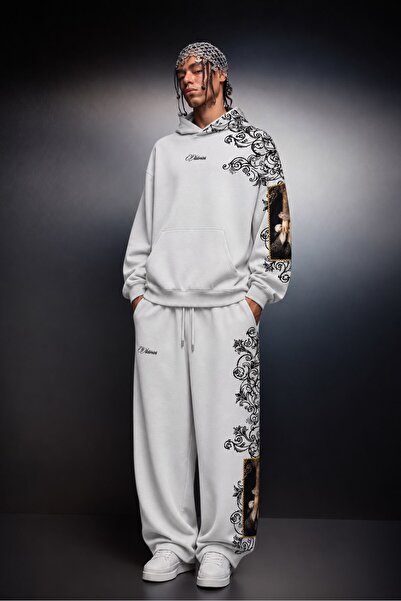 Slatra Men's White Victories Sleeve Patch Hooded Oversize Sweatshirt