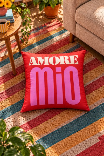 SasoHome Ciao Bella Signore | İtalyan Pop Art Esintili Amore Mio, Renkli Çizgili ve Grafik Desenli 4’lü Dekoratif Kırlent Kılıfı Seti