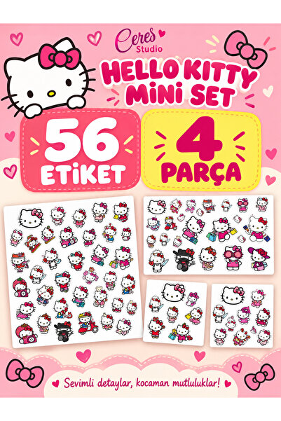 Ceres Studio Mini Sanrio Hello Kitty Sticker Seti 4 Parça 56 Adet Etiket